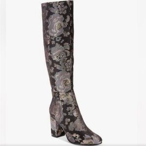 Kenneth Cole Reaction Time To Step Black Floral Knee High Boots Size 9 NWOT
